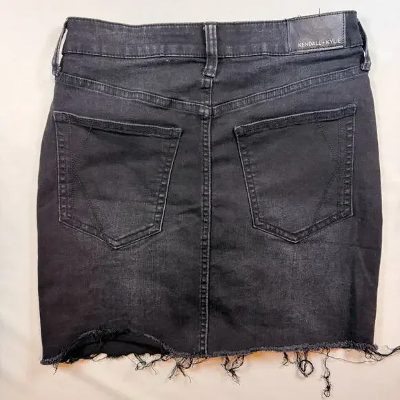Kendall + Kylie High Rise Button Fly Black Denim Mini Skirt Size 3/26 - Picture 6 of 7